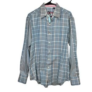 Robert Graham X Men's Houndstooth Button Up Shirt Flip Cuff Size L Large Blue I